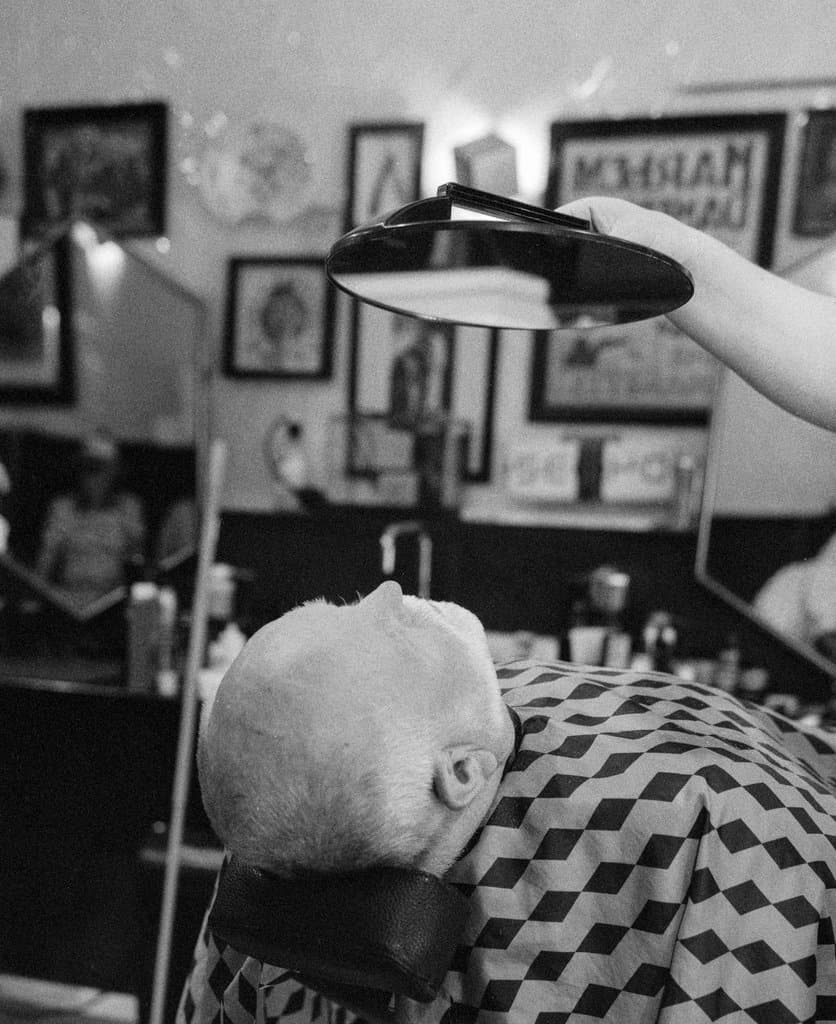 Black and white portrait of a person.